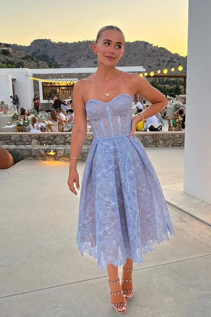 Sevoba|Purple Sweetheart A Line Corset Party Dress With Applique