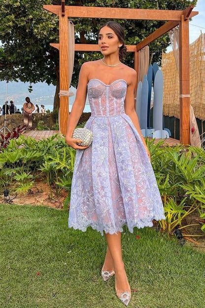 Sevoba|Purple Sweetheart A Line Corset Party Dress With Applique