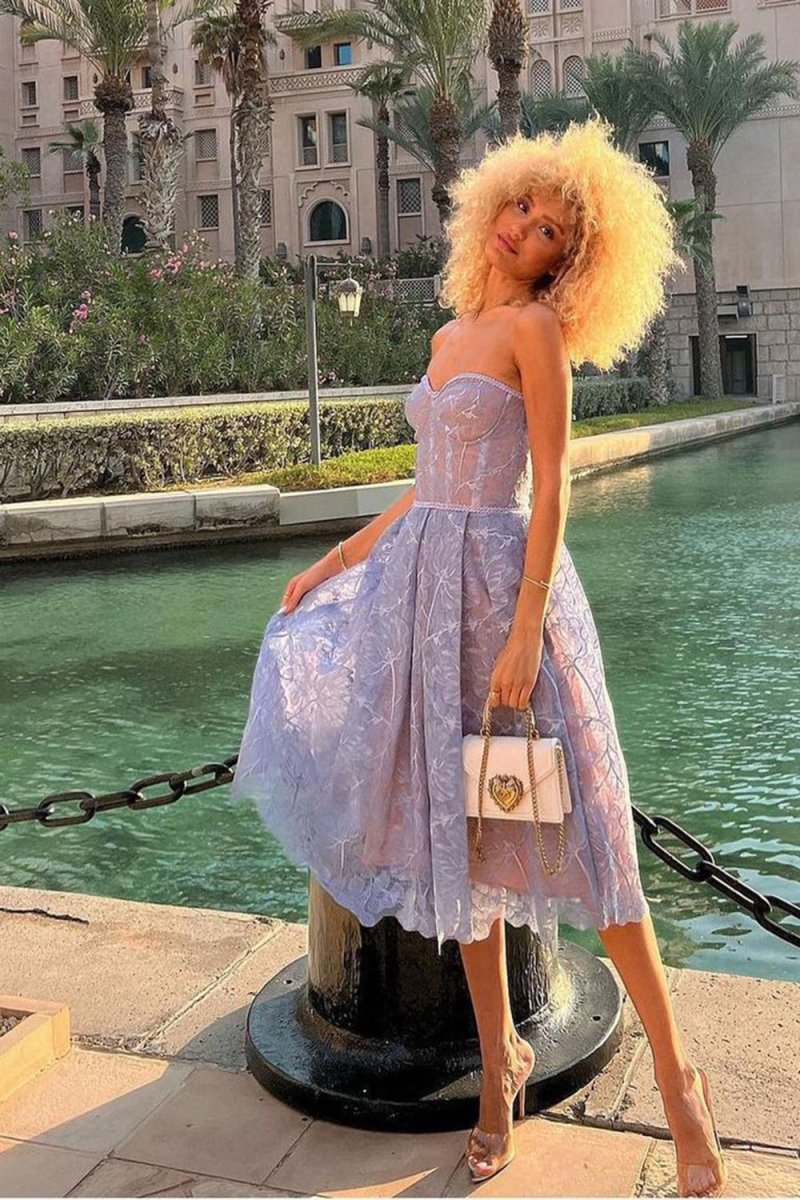 Sevoba|Purple Sweetheart A Line Corset Party Dress With Applique