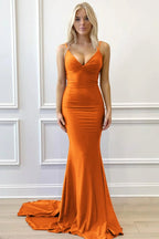 Purple V-Neck Lace-Up Mermaid Long Formal Dress