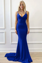 Purple V-Neck Lace-Up Mermaid Long Formal Dress