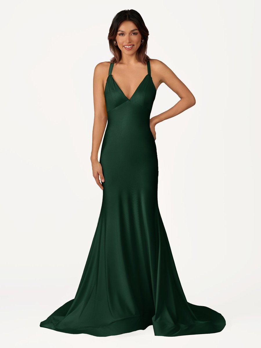 Quaylee | Yellow Mermaid V-Neck Satin Prom Dresses With Tail Evening Dress