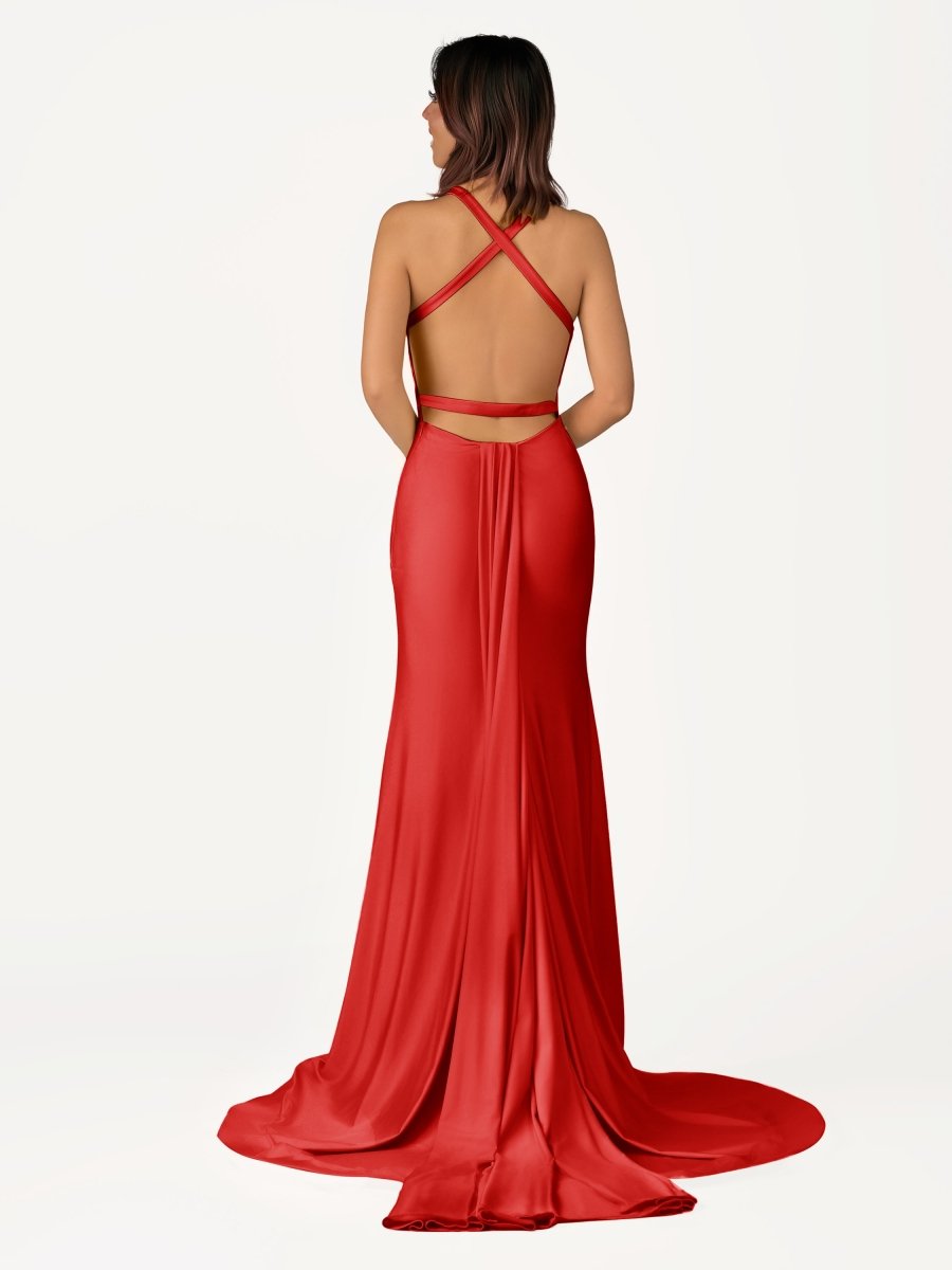 Quaylee | Yellow Mermaid V-Neck Satin Prom Dresses With Tail Evening Dress