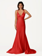 Quaylee | Yellow Mermaid V-Neck Satin Prom Dresses With Tail Evening Dress