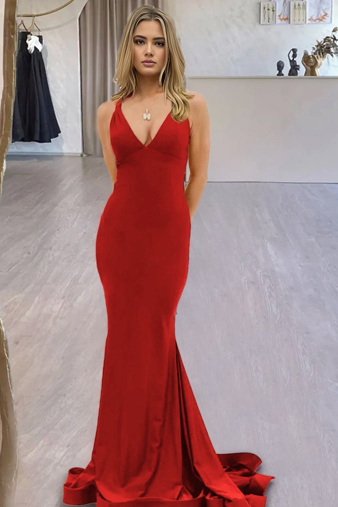 Quaylee | Yellow Mermaid V-Neck Satin Prom Dresses With Tail Evening Dress