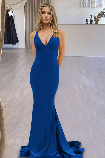 Quaylee | Yellow Mermaid V-Neck Satin Prom Dresses With Tail Evening Dress