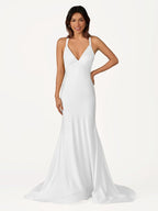 Quaylee | Yellow Mermaid V-Neck Satin Prom Dresses With Tail Evening Dress