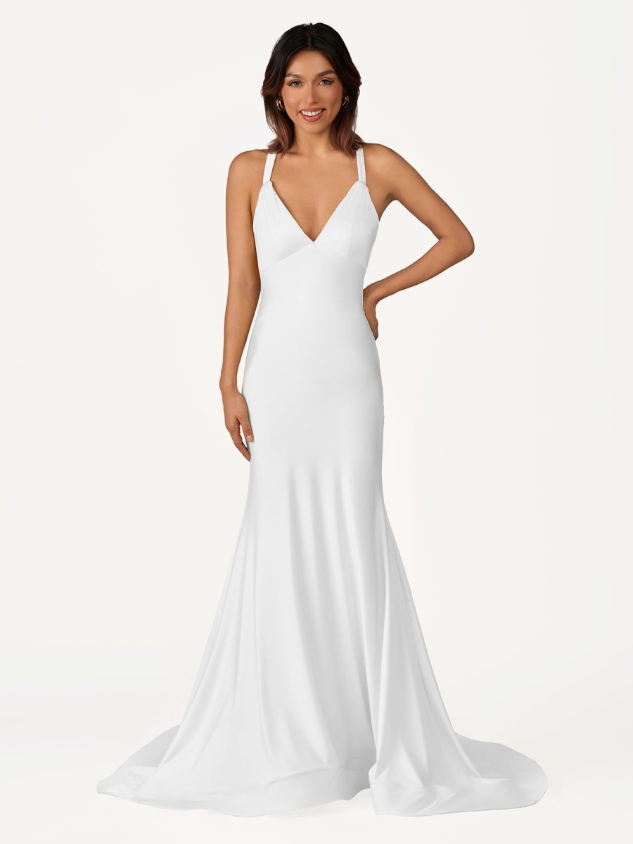 Quaylee | Yellow Mermaid V-Neck Satin Prom Dresses With Tail Evening Dress