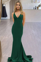 Quaylee | Yellow Mermaid V-Neck Satin Prom Dresses With Tail Evening Dress