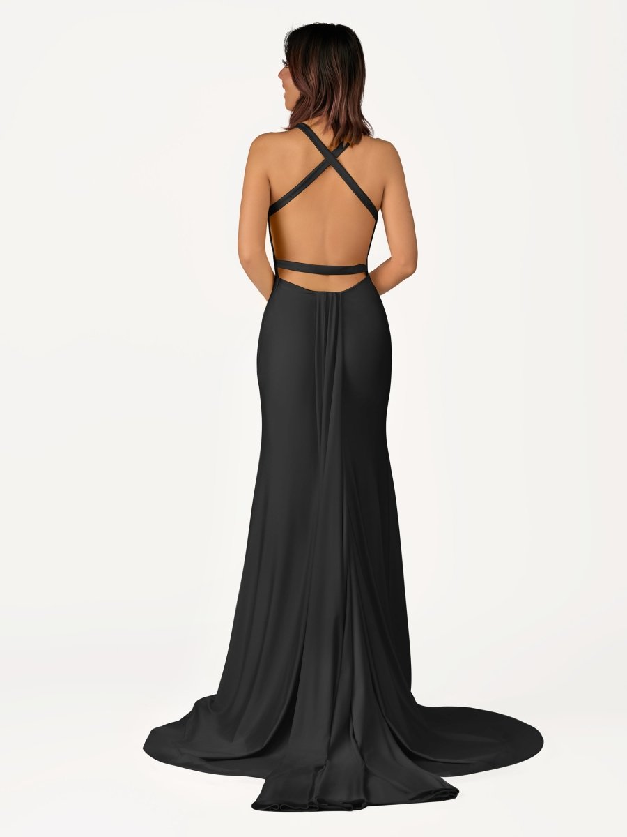 Quaylee | Yellow Mermaid V-Neck Satin Prom Dresses With Tail Evening Dress