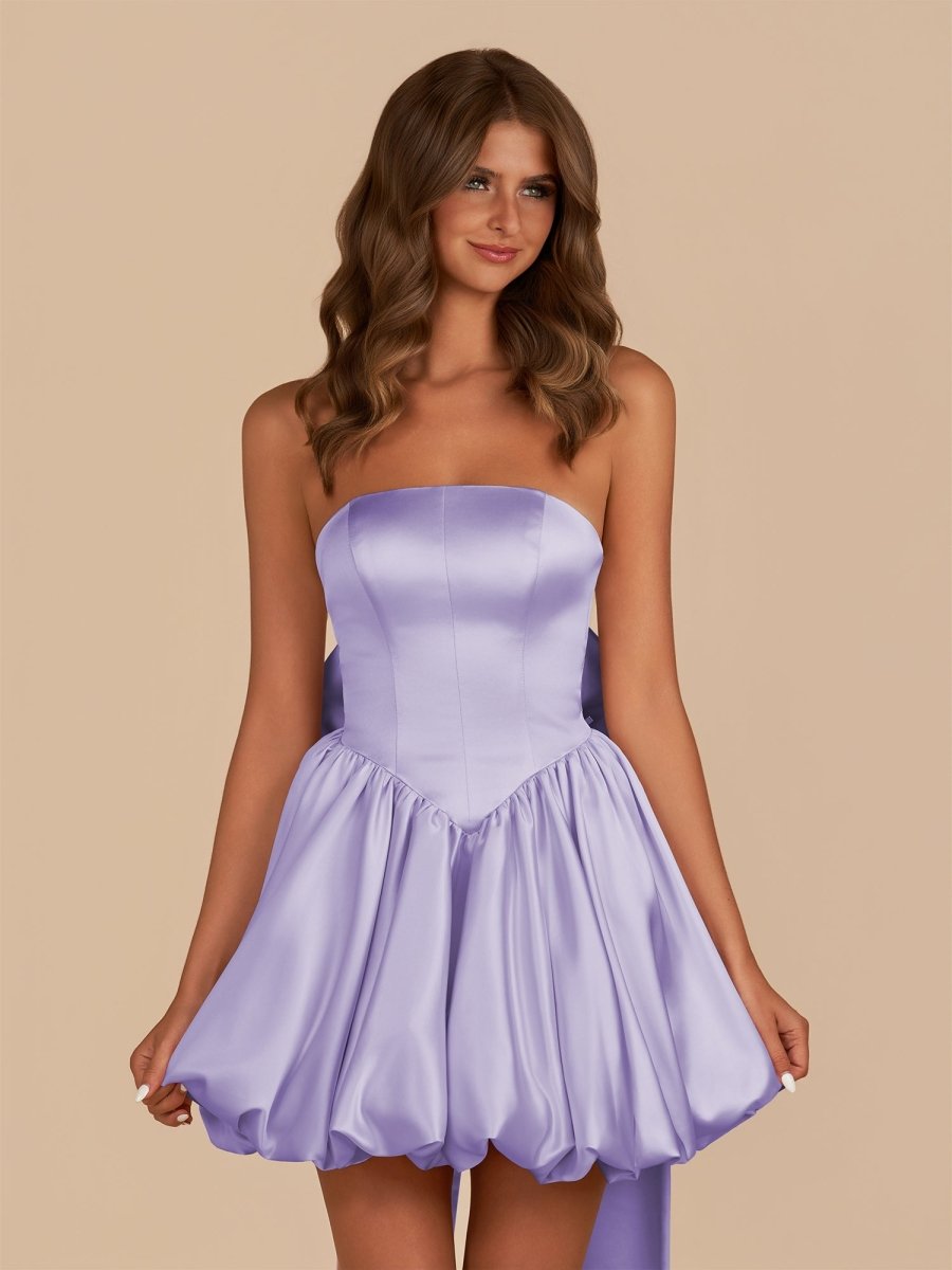 Sevoba|Lavender - Strapless A Line Satin Short Homecoming Dress With Bow