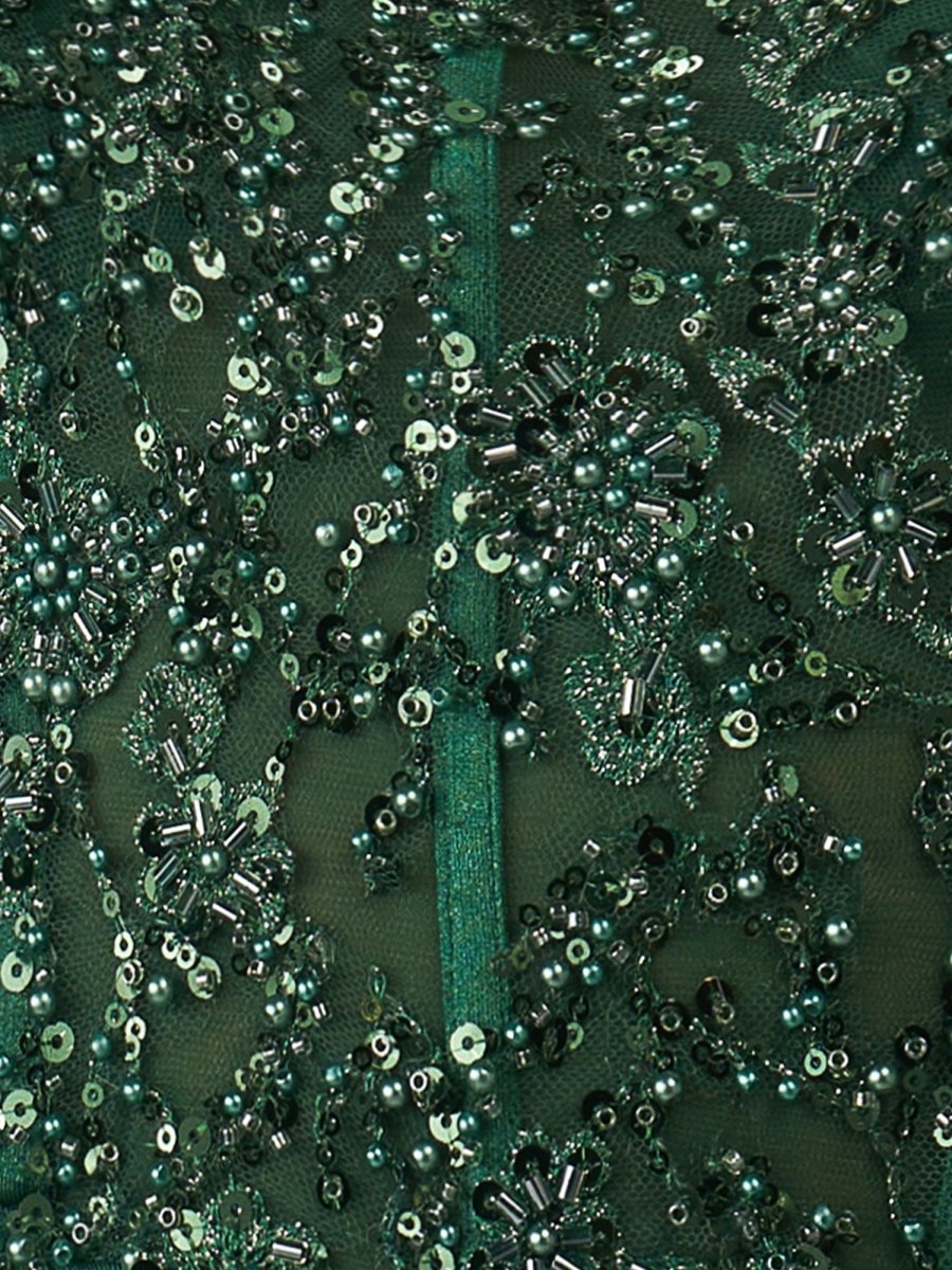 Rafenild | Green V Neck Beading Satin Long Slit Prom Dresses