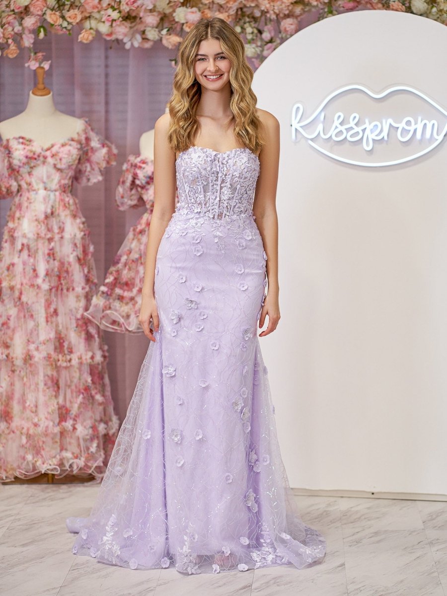 Raina | Mermaid Strapless Sequined Lace Prom Dress