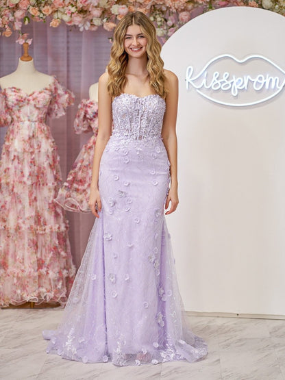 Raina | Mermaid Strapless Sequined Lace Prom Dress