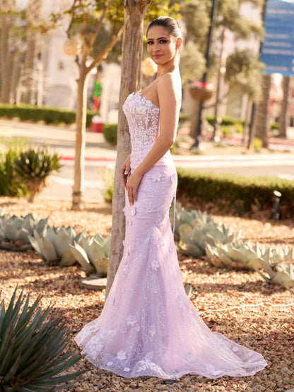 Raina | Mermaid Strapless Sequined Lace Prom Dress