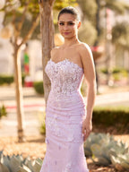 Raina | Mermaid Strapless Sequined Lace Prom Dress