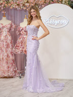 Raina | Mermaid Strapless Sequined Lace Prom Dress