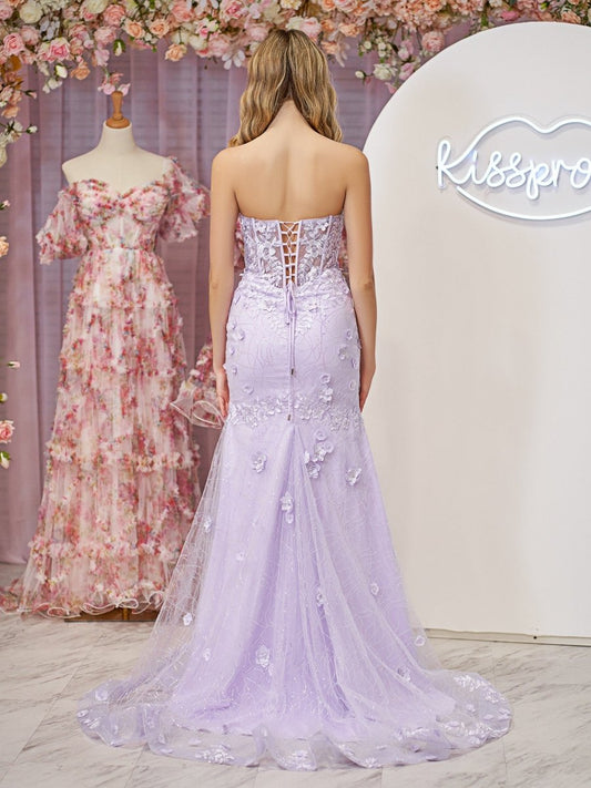 Raina | Mermaid Strapless Sequined Lace Prom Dress