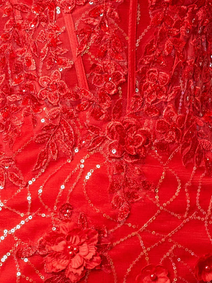 Mckinley | Yellow Ruffle Straps 3D Flower Mermaid Long Prom Dress