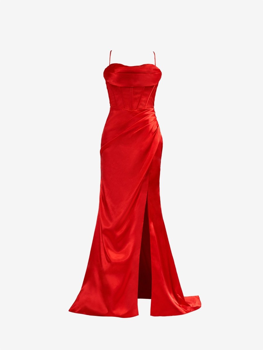 Spaghetti Straps Satin Mermaid Prom Dress with Slit