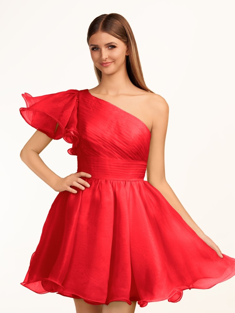 Sevoba|Ivory A-line One Shoulder Organza Ruffled Homecoming Dress