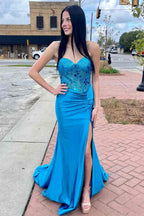 Rodina | Cut Glass Mirror Rhinestone Corset Long Evening Dress with Slit