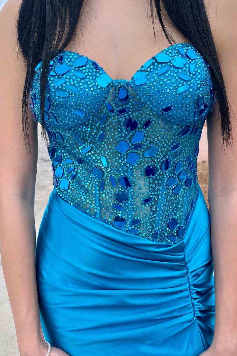 Rodina | Cut Glass Mirror Rhinestone Corset Long Evening Dress with Slit