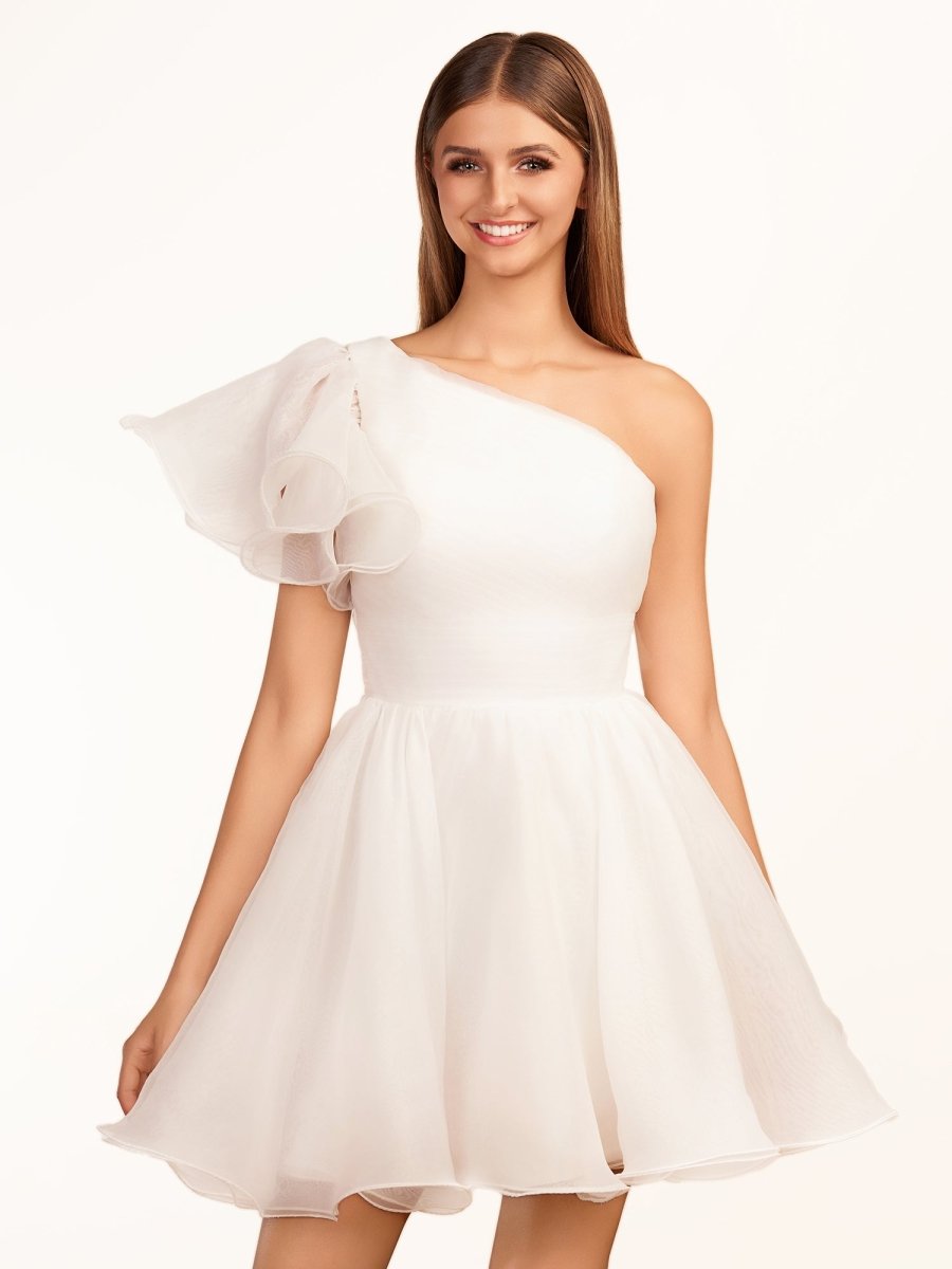 Sevoba|Ivory A-line One Shoulder Organza Ruffled Homecoming Dress