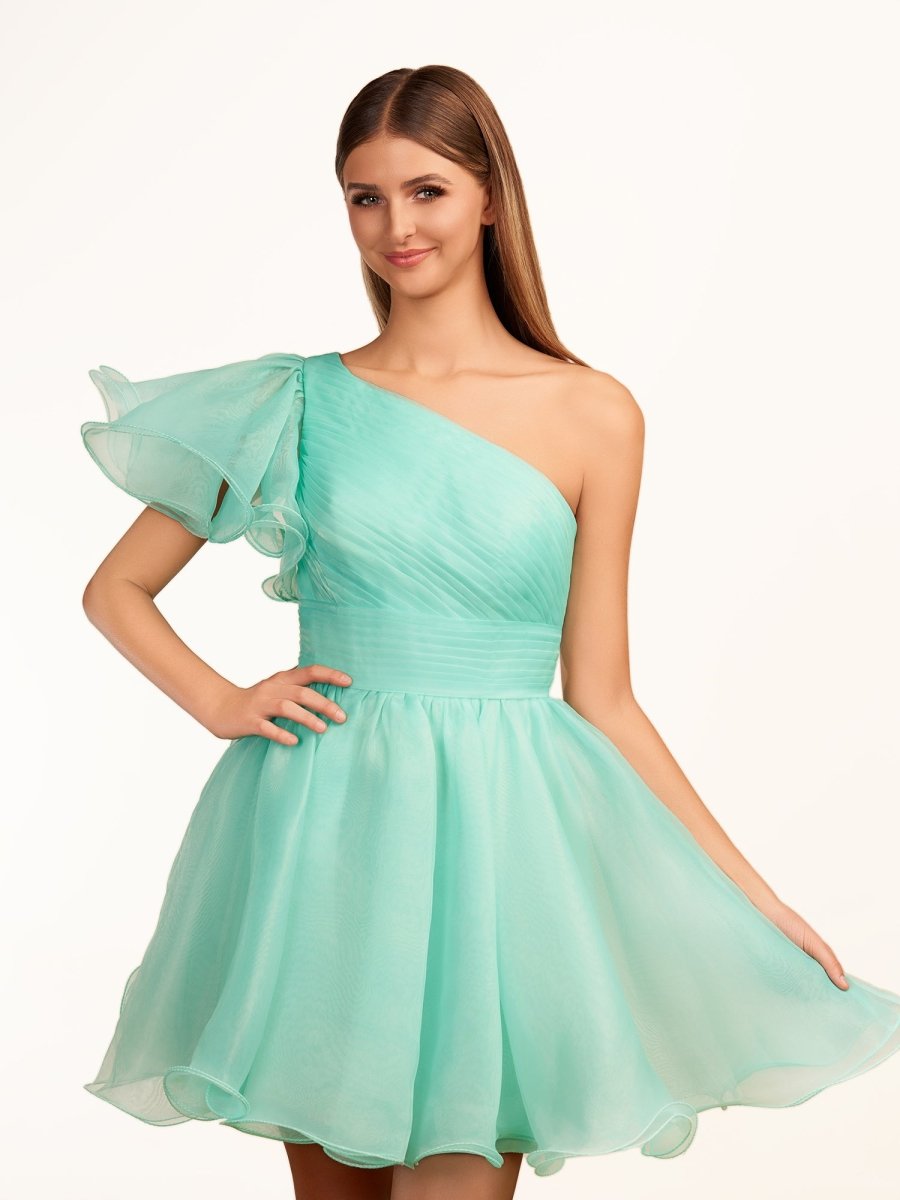 Sevoba|Ivory A-line One Shoulder Organza Ruffled Homecoming Dress
