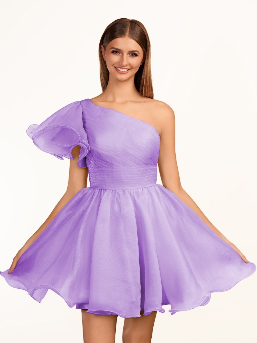 Sevoba|Ivory A-line One Shoulder Organza Ruffled Homecoming Dress