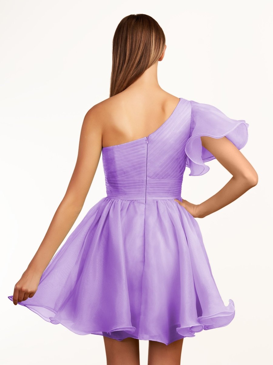 Sevoba|Ivory A-line One Shoulder Organza Ruffled Homecoming Dress