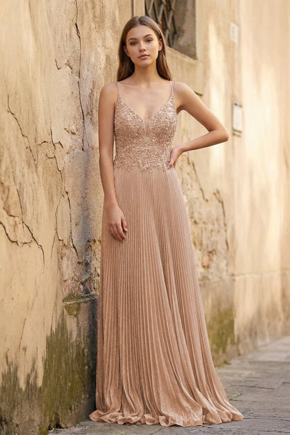 V Neck Applique Lace Pleated A-Line Prom Dress with Lace-Up Back | Sevoba