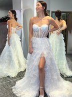 Rosina | Lavender A-Line Sweetheart Sequins Long Prom Dresses With Split