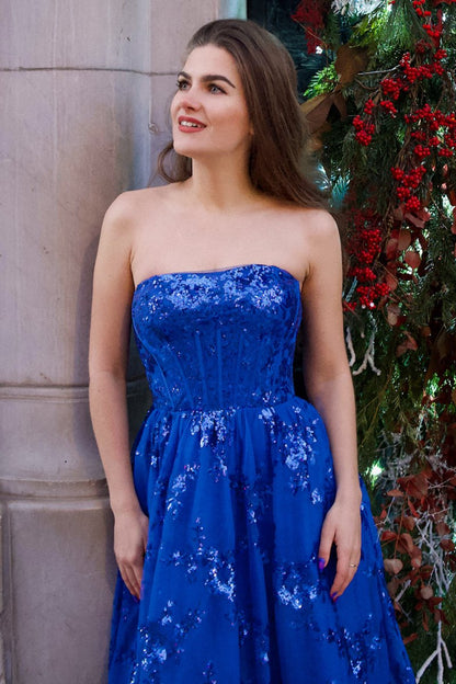 Sevoba |A-line Sequined Lace Long Prom Dress with Pockets