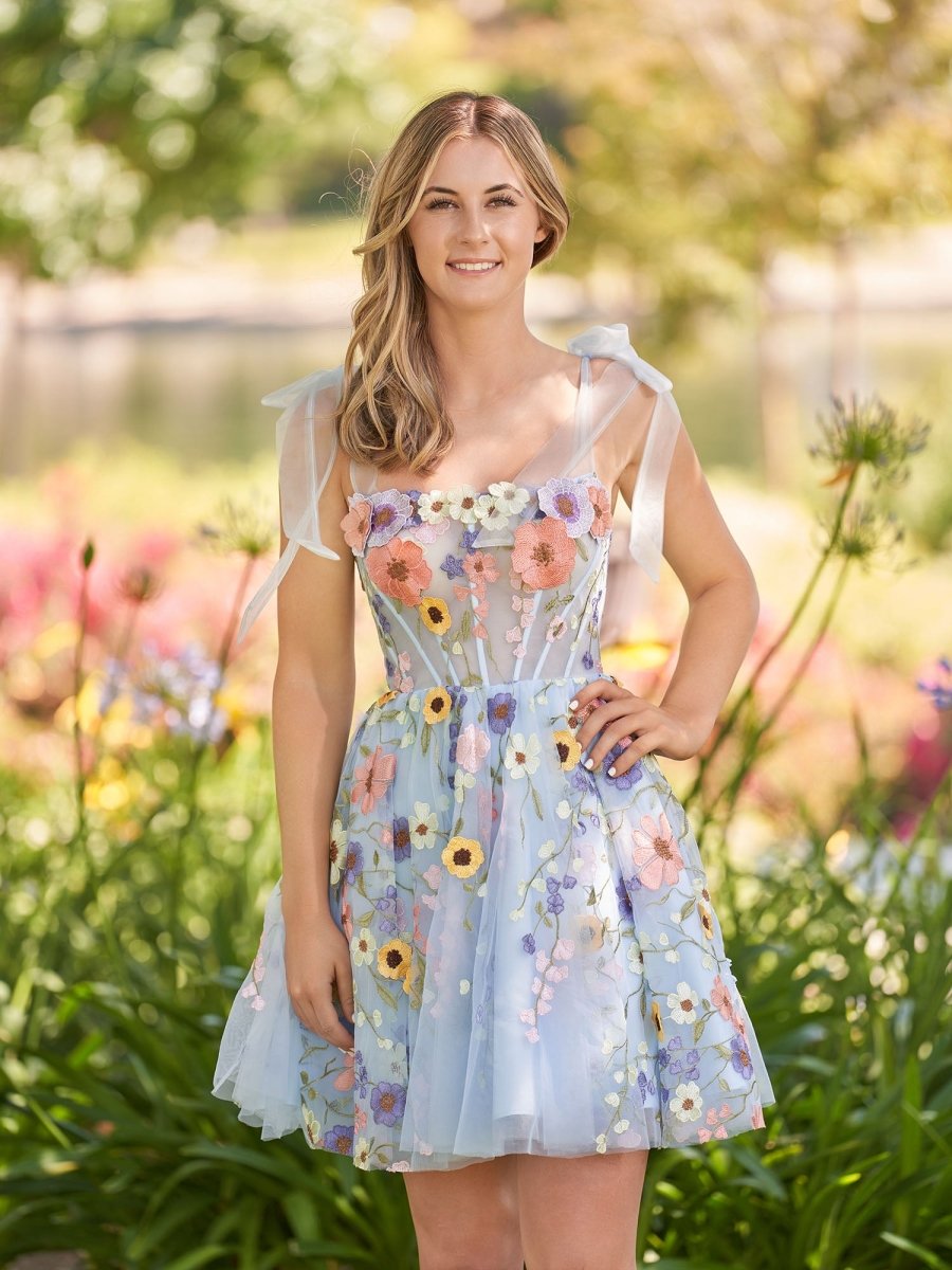 Sevoba|A-Line Black Short Homecoming Dress with 3D Flowers