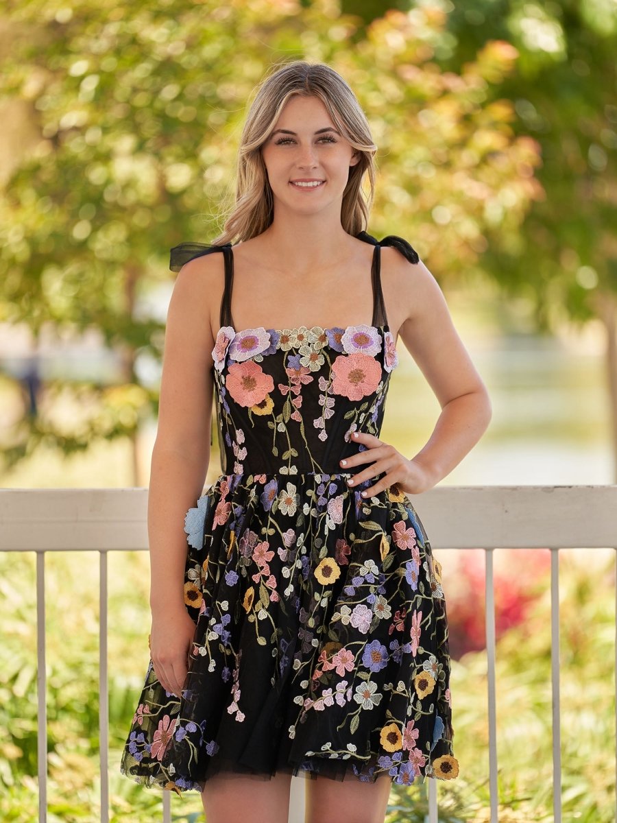 Sevoba|A-Line Black Short Homecoming Dress with 3D Flowers
