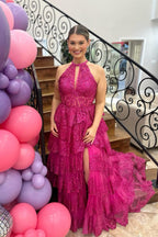 Seraphine | High Neck Sleeveless Empire Lace Tiered Long Formal Dress