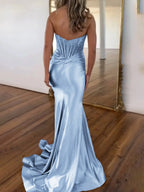 Serin | Purple Strapless Mermaid Satin Long Prom Dress With Beading