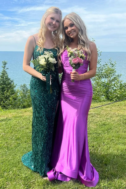 Sarai |Mermaid V-Neck Jersey Formal Dress with Lace-Up Back