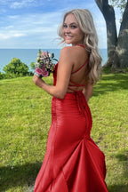 Sarai |Mermaid V-Neck Jersey Formal Dress with Lace-Up Back