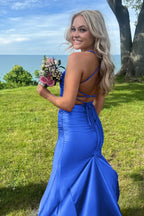 Sarai |Mermaid V-Neck Jersey Formal Dress with Lace-Up Back