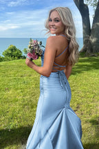 Sarai |Mermaid V-Neck Jersey Formal Dress with Lace-Up Back