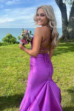 Sarai |Mermaid V-Neck Jersey Formal Dress with Lace-Up Back