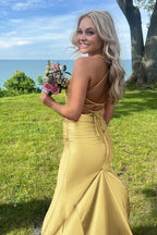 Sarai |Mermaid V-Neck Jersey Formal Dress with Lace-Up Back