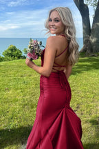 Sarai |Mermaid V-Neck Jersey Formal Dress with Lace-Up Back