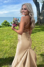 Sarai |Mermaid V-Neck Jersey Formal Dress with Lace-Up Back