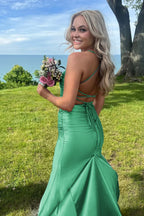 Sarai |Mermaid V-Neck Jersey Formal Dress with Lace-Up Back