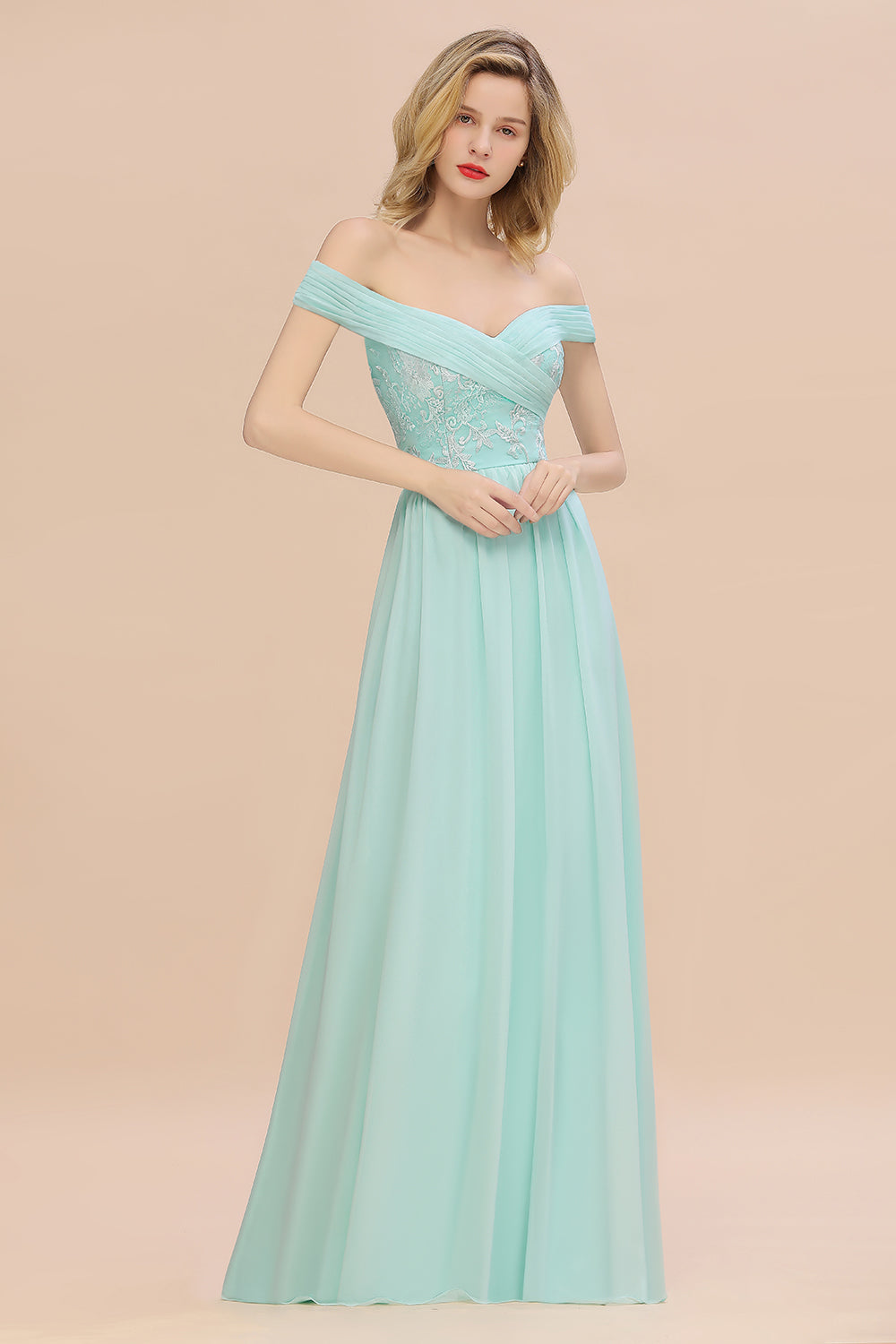 Simple Off-the-shoulder Long Affordable Bridesmaid Dresses With Appliques