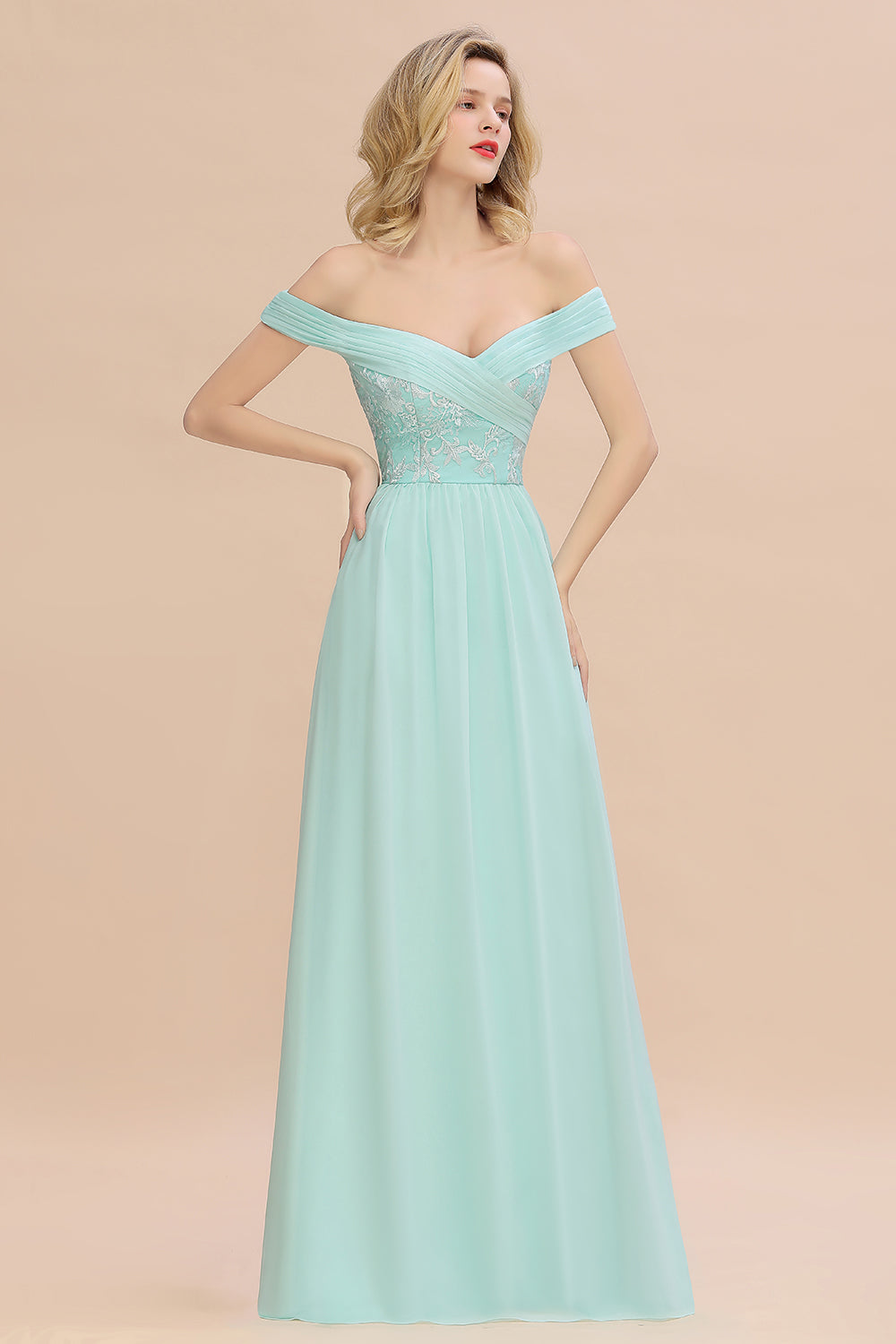 Simple Off-the-shoulder Long Affordable Bridesmaid Dresses With Appliques