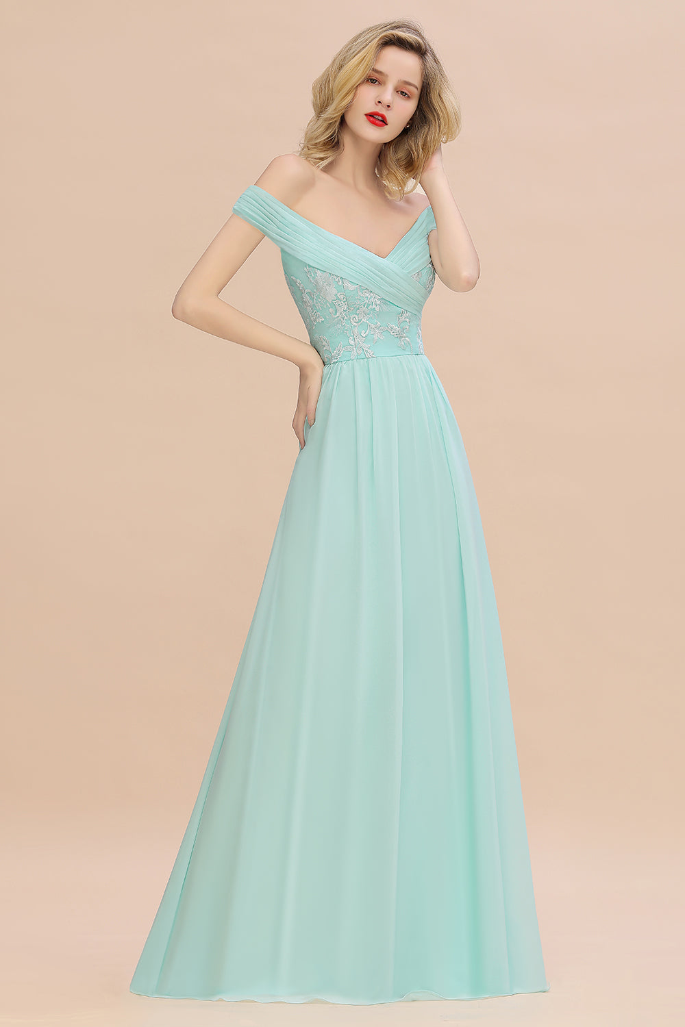 Simple Off-the-shoulder Long Affordable Bridesmaid Dresses With Appliques